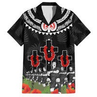 New Zealand ANZAC Day Family Matching Off Shoulder Maxi Dress and Hawaiian Shirt Lest We Forget Haka Dance Respect LT03 Dad's Shirt - Short Sleeve Black - Polynesian Pride