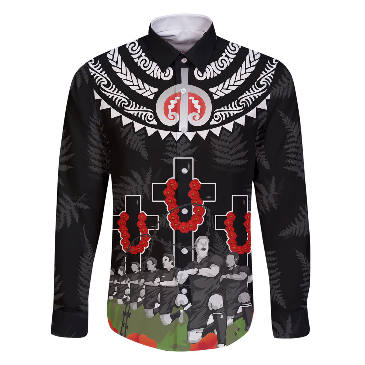 New Zealand ANZAC Day Family Matching Short Sleeve Bodycon Dress and Hawaiian Shirt Lest We Forget Haka Dance Respect LT03 Dad's Shirt - Long Sleeve Black - Polynesian Pride