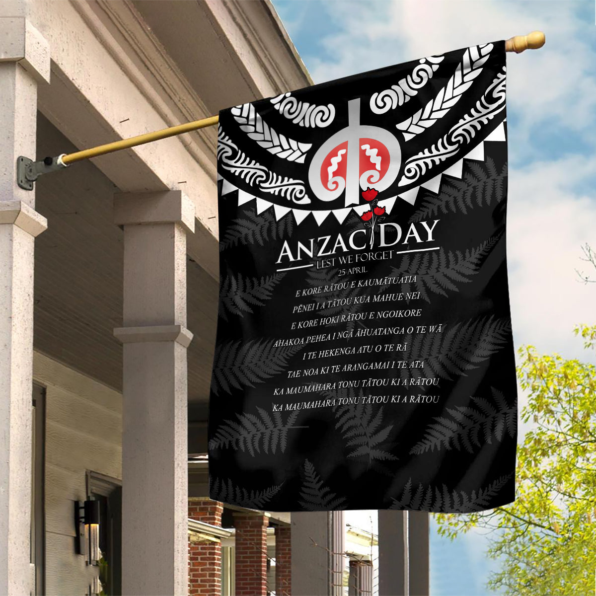 New Zealand ANZAC Day Garden Flag Lest We Forget Haka Dance Respect LT03 House Flag Black - Polynesian Pride
