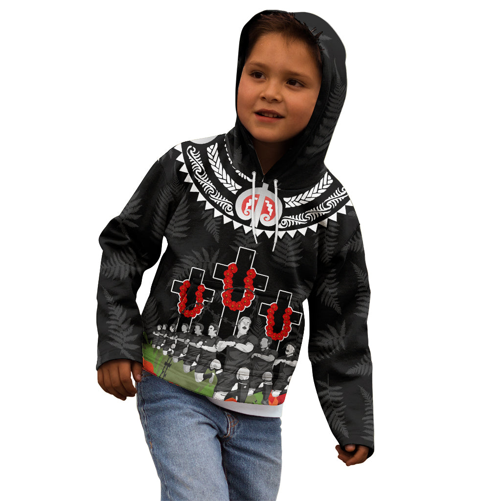 New Zealand ANZAC Day Kid Hoodie Lest We Forget Haka Dance Respect LT03 - Polynesian Pride