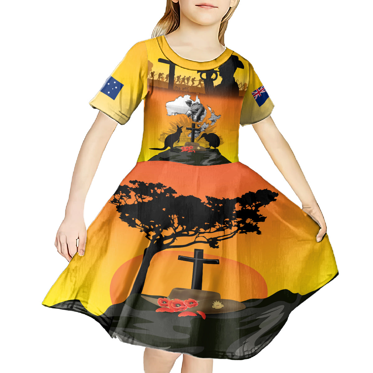 New Zealand and Australia ANZAC Day Kid Short Sleeve Dress Gallipoli Lest We Forget LT03 - Polynesian Pride