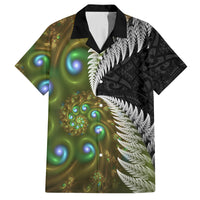 New Zealand Family Matching Tank Maxi Dress and Hawaiian Shirt Koru Abstract Art and Silver Fern Maori Pattern LT03 Dad's Shirt - Short Sleeve Green - Polynesian Pride