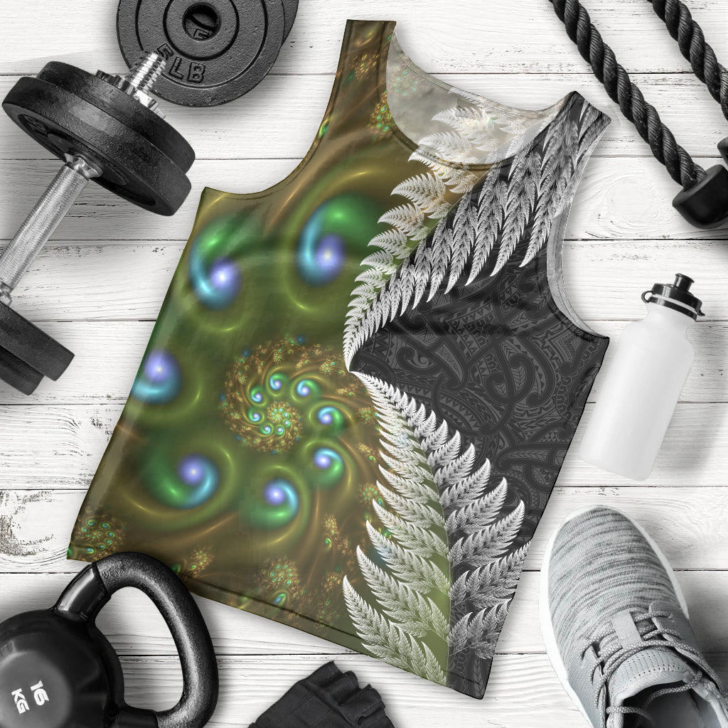 New Zealand Men Tank Top Koru Abstract Art and Silver Fern Maori Pattern LT03 - Polynesian Pride