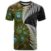 New Zealand T Shirt Koru Abstract Art and Silver Fern Maori Pattern LT03 Green - Polynesian Pride
