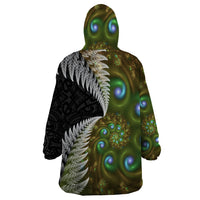 New Zealand Wearable Blanket Hoodie Koru Abstract Art and Silver Fern Maori Pattern LT03 - Polynesian Pride