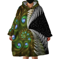 New Zealand Wearable Blanket Hoodie Koru Abstract Art and Silver Fern Maori Pattern LT03 - Polynesian Pride
