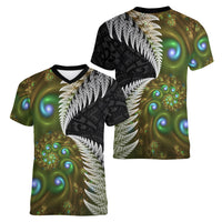 New Zealand Women V Neck T Shirt Koru Abstract Art and Silver Fern Maori Pattern LT03 - Polynesian Pride