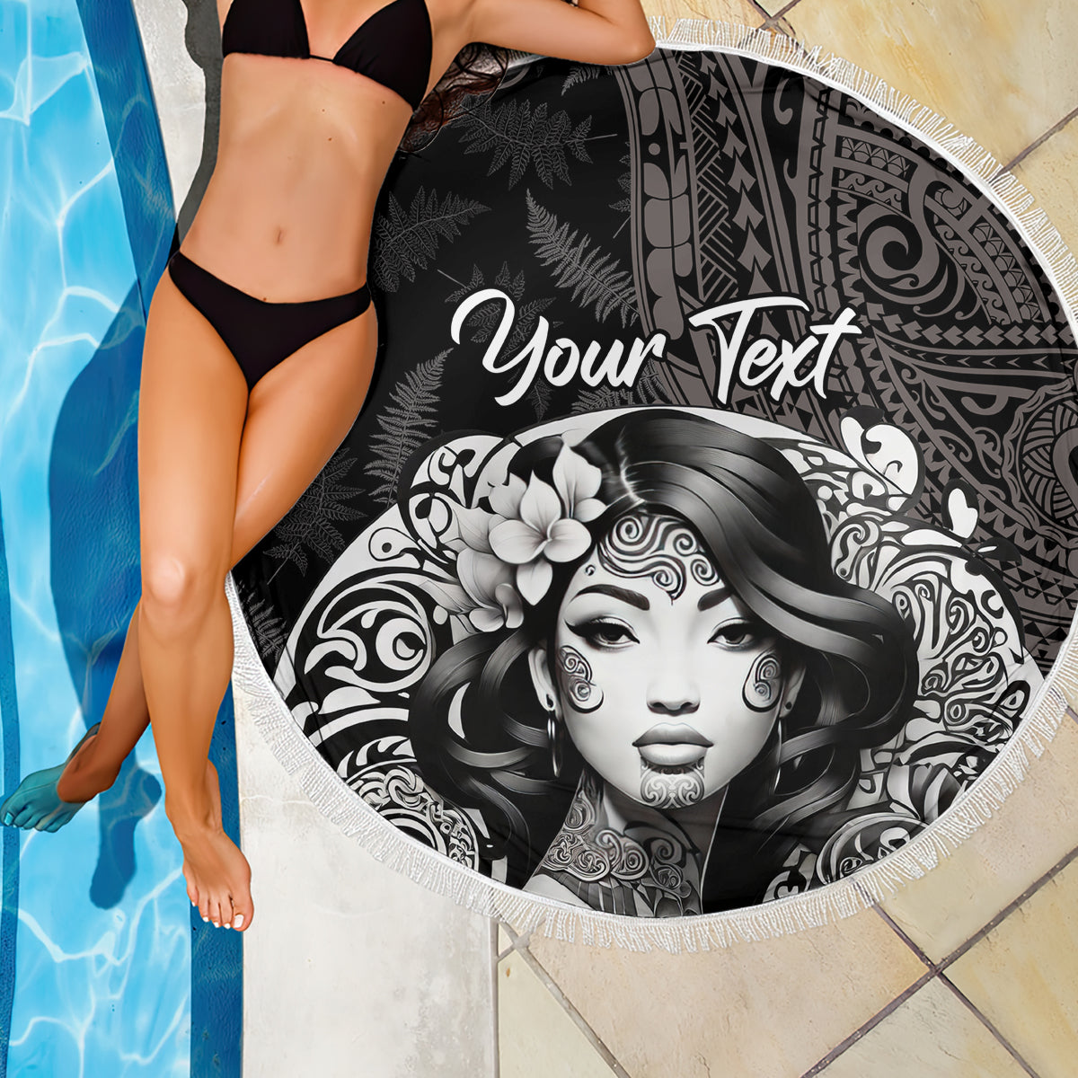 Custom New Zealand Women's Day Beach Blanket Maori Tribal Girl and Silver Fern Pattern