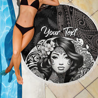 Custom New Zealand Women's Day Beach Blanket Maori Tribal Girl and Silver Fern Pattern