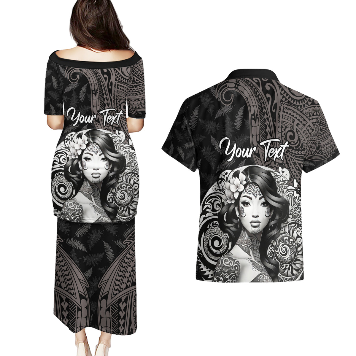 Custom New Zealand Women's Day Couples Matching Puletasi and Hawaiian Shirt Maori Tribal Girl and Silver Fern Pattern LT03 - Polynesian Pride