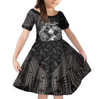 Custom New Zealand Women's Day Family Matching Long Sleeve Bodycon Dress and Hawaiian Shirt Maori Tribal Girl and Silver Fern Pattern LT03 Daughter's Dress Black - Polynesian Pride