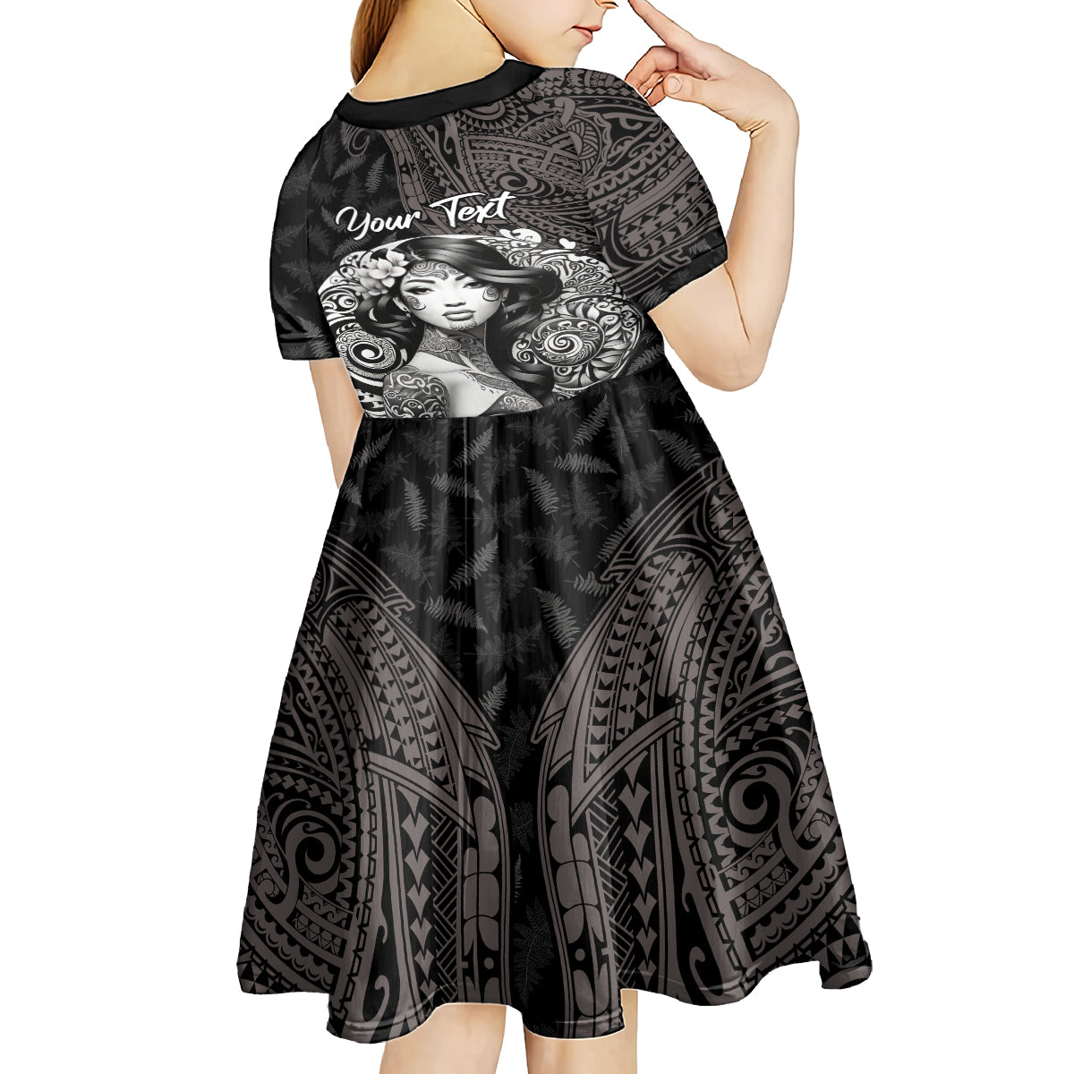 Custom New Zealand Women's Day Kid Short Sleeve Dress Maori Tribal Girl and Silver Fern Pattern LT03 - Polynesian Pride