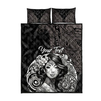 Custom New Zealand Women's Day Quilt Bed Set Maori Tribal Girl and Silver Fern Pattern