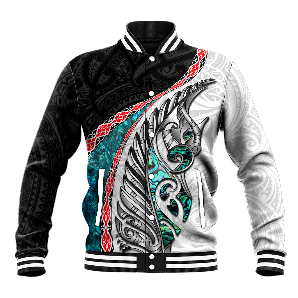 New Zealand Baseball Jacket Manaia Fern and Koru Maori Pattern LT03 Unisex Black - Polynesian Pride