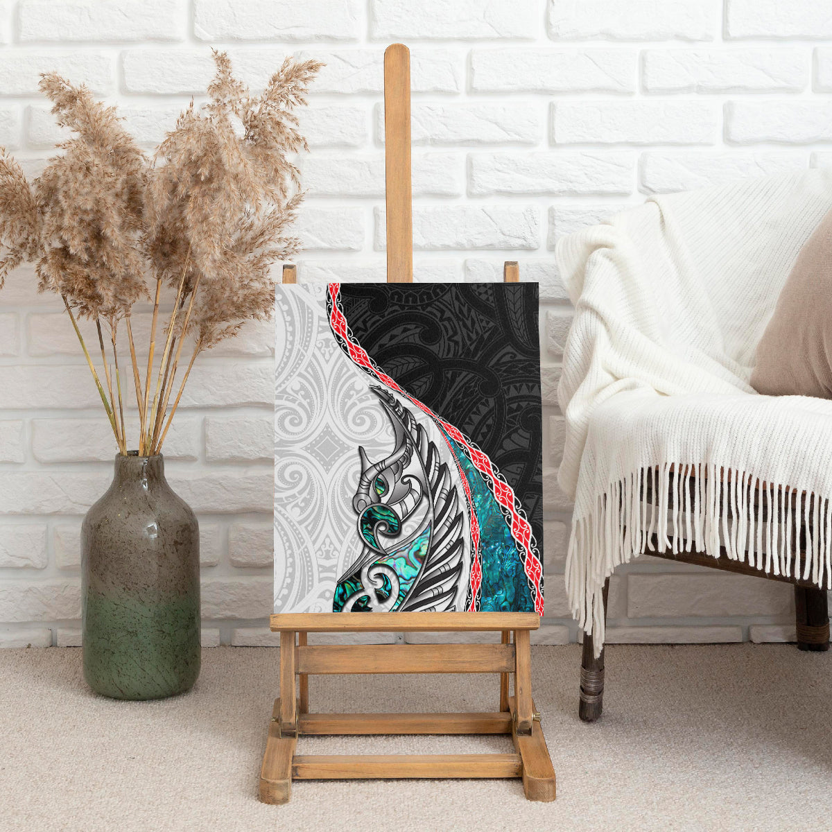 New Zealand Canvas Wall Art Manaia Fern and Koru Maori Pattern