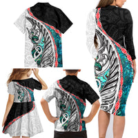 New Zealand Family Matching Long Sleeve Bodycon Dress and Hawaiian Shirt Manaia Fern and Koru Maori Pattern LT03 - Polynesian Pride