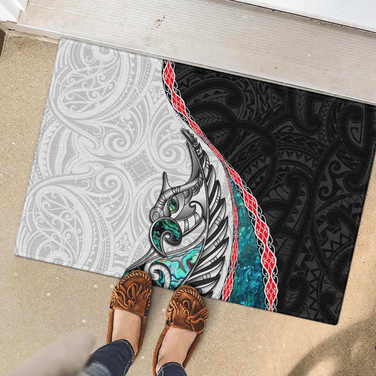 New Zealand Rubber Doormat Manaia Fern and Koru Maori Pattern LT03 - Polynesian Pride