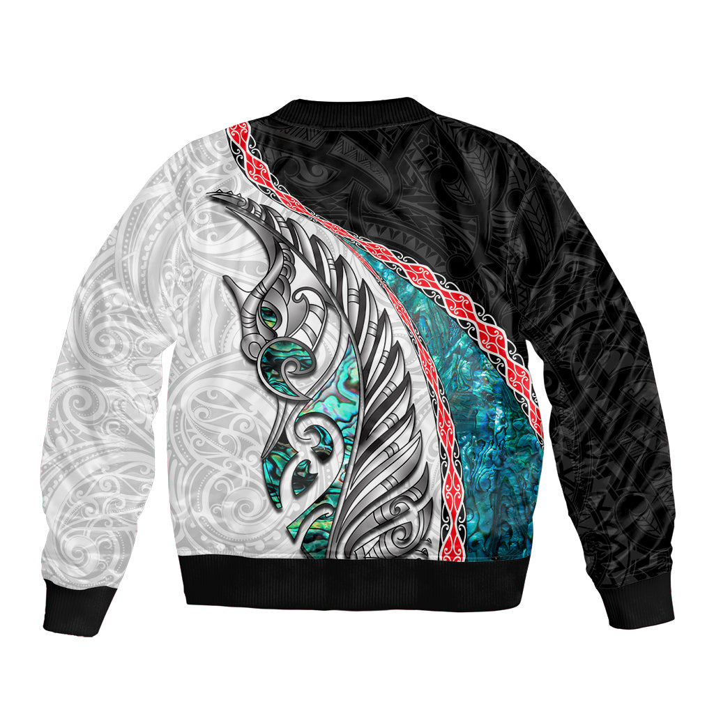 New Zealand Sleeve Zip Bomber Jacket Manaia Fern and Koru Maori Pattern LT03 - Polynesian Pride