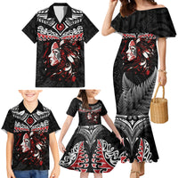 New Zealand Maori Girl Family Matching Mermaid Dress and Hawaiian Shirt Silver Fern and Koru Pattern LT03 - Polynesian Pride