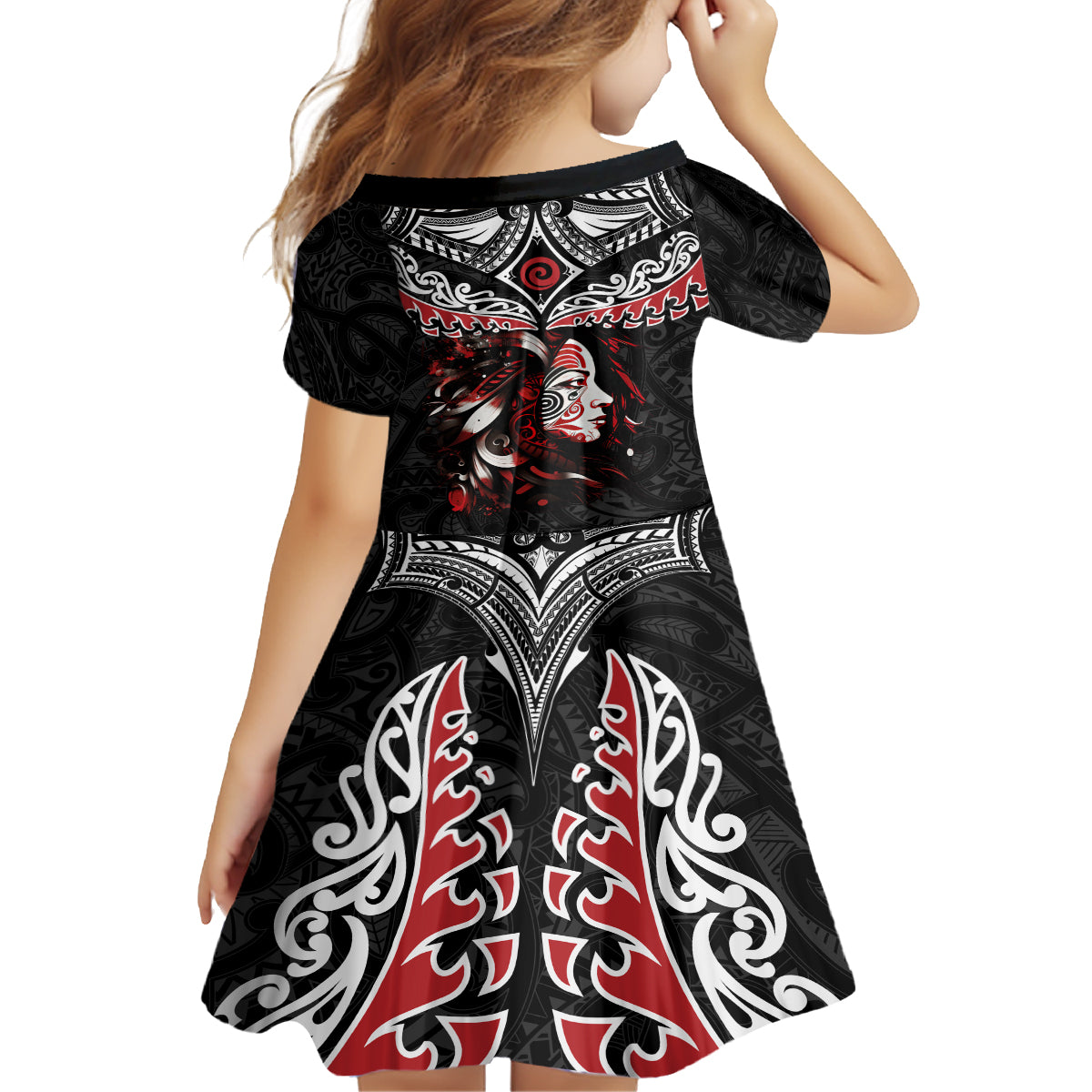 New Zealand Maori Girl Family Matching Summer Maxi Dress and Hawaiian Shirt Silver Fern and Koru Pattern LT03 - Polynesian Pride