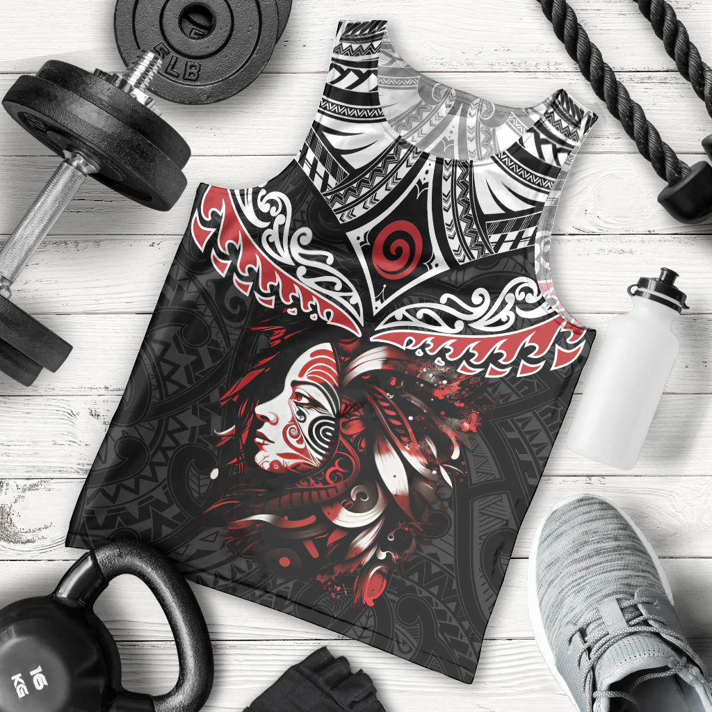 New Zealand Maori Girl Men Tank Top Silver Fern and Koru Pattern LT03 - Polynesian Pride