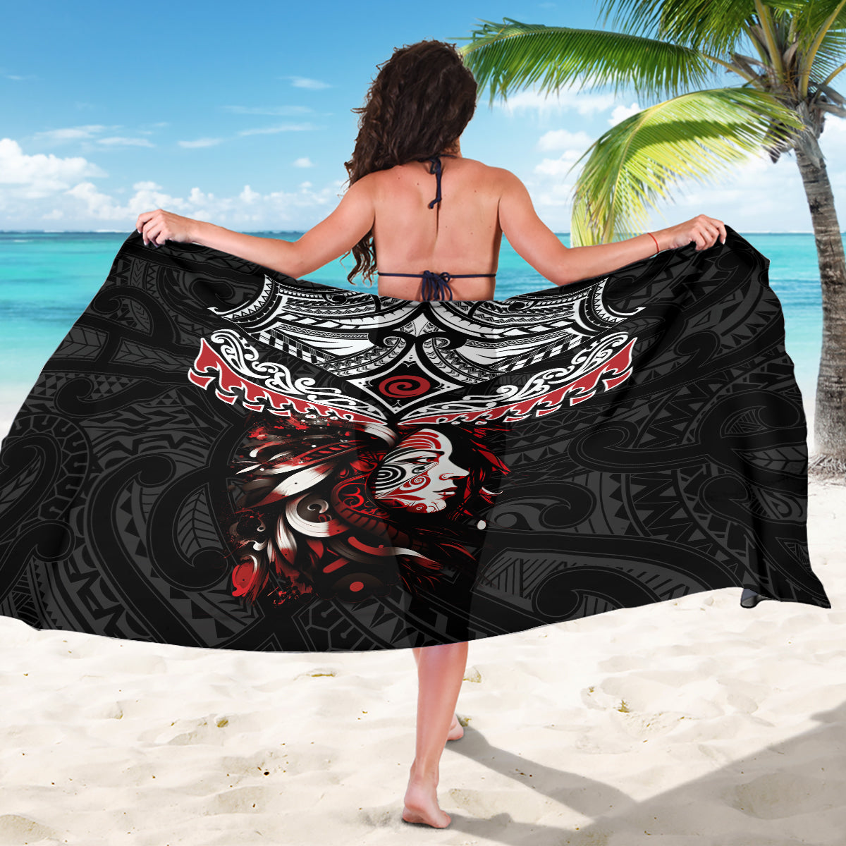 New Zealand Maori Girl Sarong Silver Fern and Koru Pattern