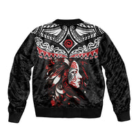 New Zealand Maori Girl Sleeve Zip Bomber Jacket Silver Fern and Koru Pattern LT03 - Polynesian Pride