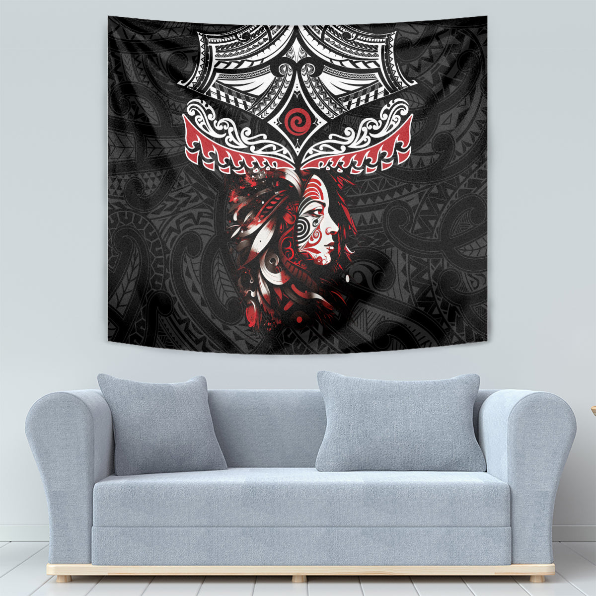 New Zealand Maori Girl Tapestry Silver Fern and Koru Pattern