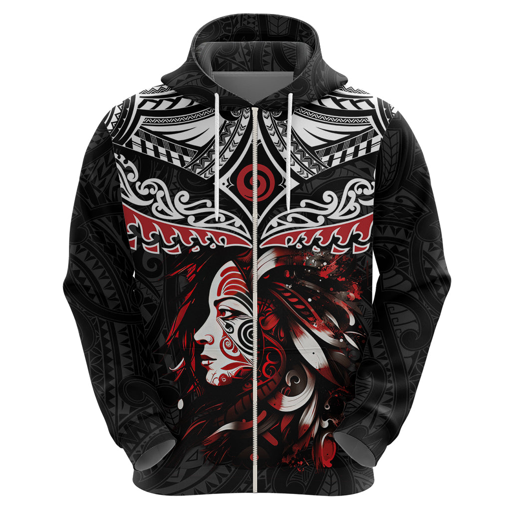 New Zealand Maori Girl Zip Hoodie Silver Fern and Koru Pattern LT03 - Polynesian Pride