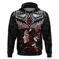 New Zealand Maori Girl Zip Hoodie Silver Fern and Koru Pattern LT03 Pullover Hoodie Black - Polynesian Pride