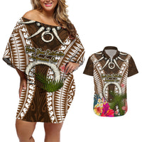Vanuatu Selebretem 44th Indipendens Dei Couples Matching Off Shoulder Short Dress and Hawaiian Shirt Yumi Pig Tusk and Namele Fern