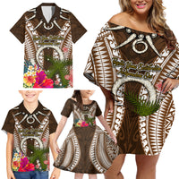 Vanuatu Selebretem 44th Indipendens Dei Family Matching Off Shoulder Short Dress and Hawaiian Shirt Yumi Pig Tusk and Namele Fern LT03 - Polynesian Pride