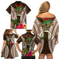 Vanuatu Selebretem 44th Indipendens Dei Family Matching Off Shoulder Short Dress and Hawaiian Shirt Yumi Pig Tusk and Namele Fern LT03 - Polynesian Pride