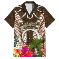 Vanuatu Selebretem 44th Indipendens Dei Family Matching Off Shoulder Short Dress and Hawaiian Shirt Yumi Pig Tusk and Namele Fern LT03 Dad's Shirt - Short Sleeve Brown - Polynesian Pride
