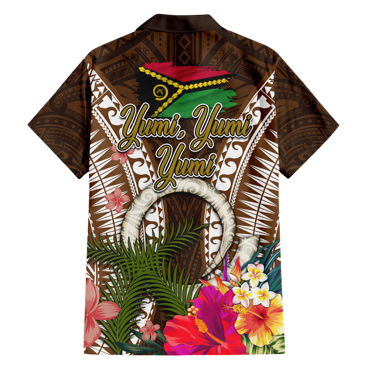 Vanuatu Selebretem 44th Indipendens Dei Family Matching Off Shoulder Short Dress and Hawaiian Shirt Yumi Pig Tusk and Namele Fern LT03 - Polynesian Pride