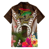 Vanuatu Selebretem 44th Indipendens Dei Family Matching Off Shoulder Short Dress and Hawaiian Shirt Yumi Pig Tusk and Namele Fern LT03 - Polynesian Pride