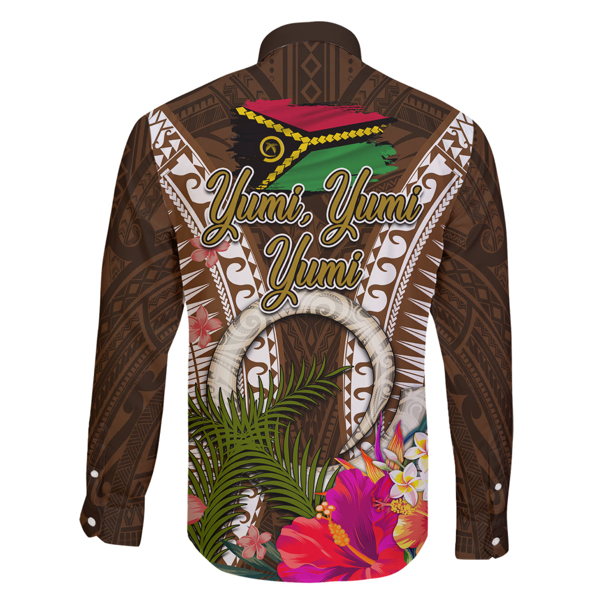 Vanuatu Selebretem 44th Indipendens Dei Family Matching Off Shoulder Short Dress and Hawaiian Shirt Yumi Pig Tusk and Namele Fern LT03 - Polynesian Pride