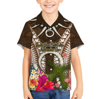 Vanuatu Selebretem 44th Indipendens Dei Family Matching Off Shoulder Short Dress and Hawaiian Shirt Yumi Pig Tusk and Namele Fern LT03 Son's Shirt Brown - Polynesian Pride