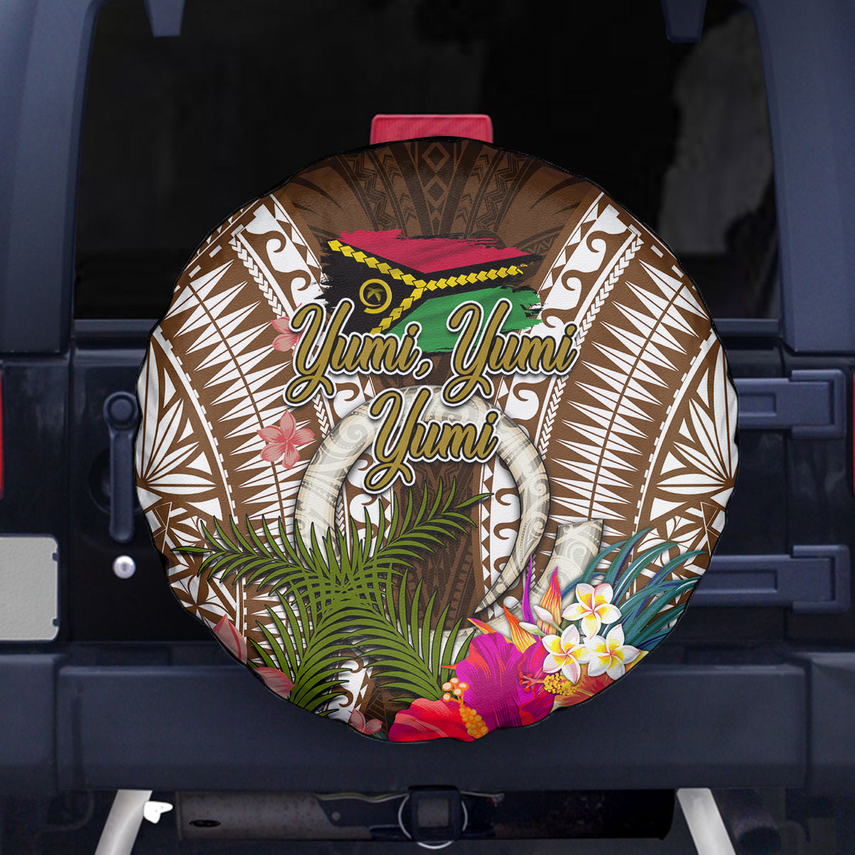 Vanuatu Selebretem 44th Indipendens Dei Spare Tire Cover Yumi Pig Tusk and Namele Fern