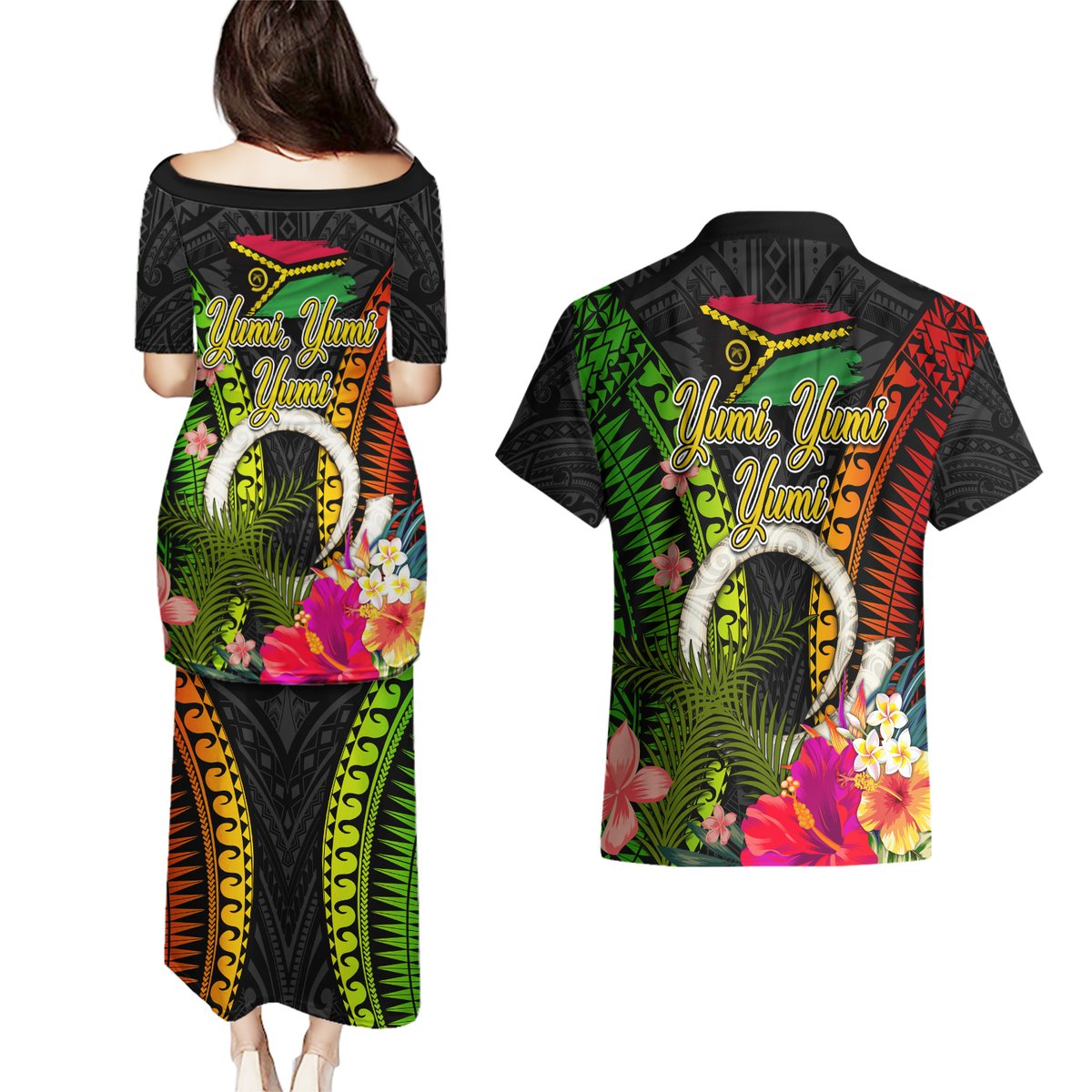 Vanuatu Independence Day Couples Matching Puletasi and Hawaiian Shirt Tugeta Yumi Selebretem Indipendens Dei
