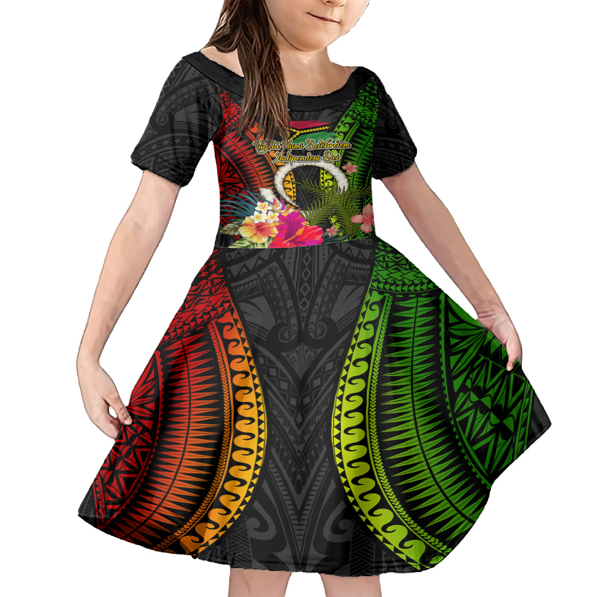 Vanuatu Independence Day Family Matching Off Shoulder Short Dress and Hawaiian Shirt Tugeta Yumi Selebretem Indipendens Dei