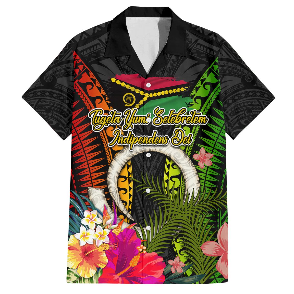 Vanuatu Independence Day Family Matching Off Shoulder Short Dress and Hawaiian Shirt Tugeta Yumi Selebretem Indipendens Dei