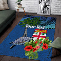Personalised Fiji Independence Day Area Rug Fijian Coat of Arms Palm and Hibiscus Tapa Pattern