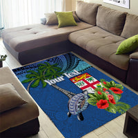 Personalised Fiji Independence Day Area Rug Fijian Coat of Arms Palm and Hibiscus Tapa Pattern