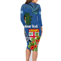 Fiji Independence Day Family Matching Long Sleeve Bodycon Dress and Hawaiian Shirt Fijian Coat of Arms Palm and Hibiscus Tapa Pattern