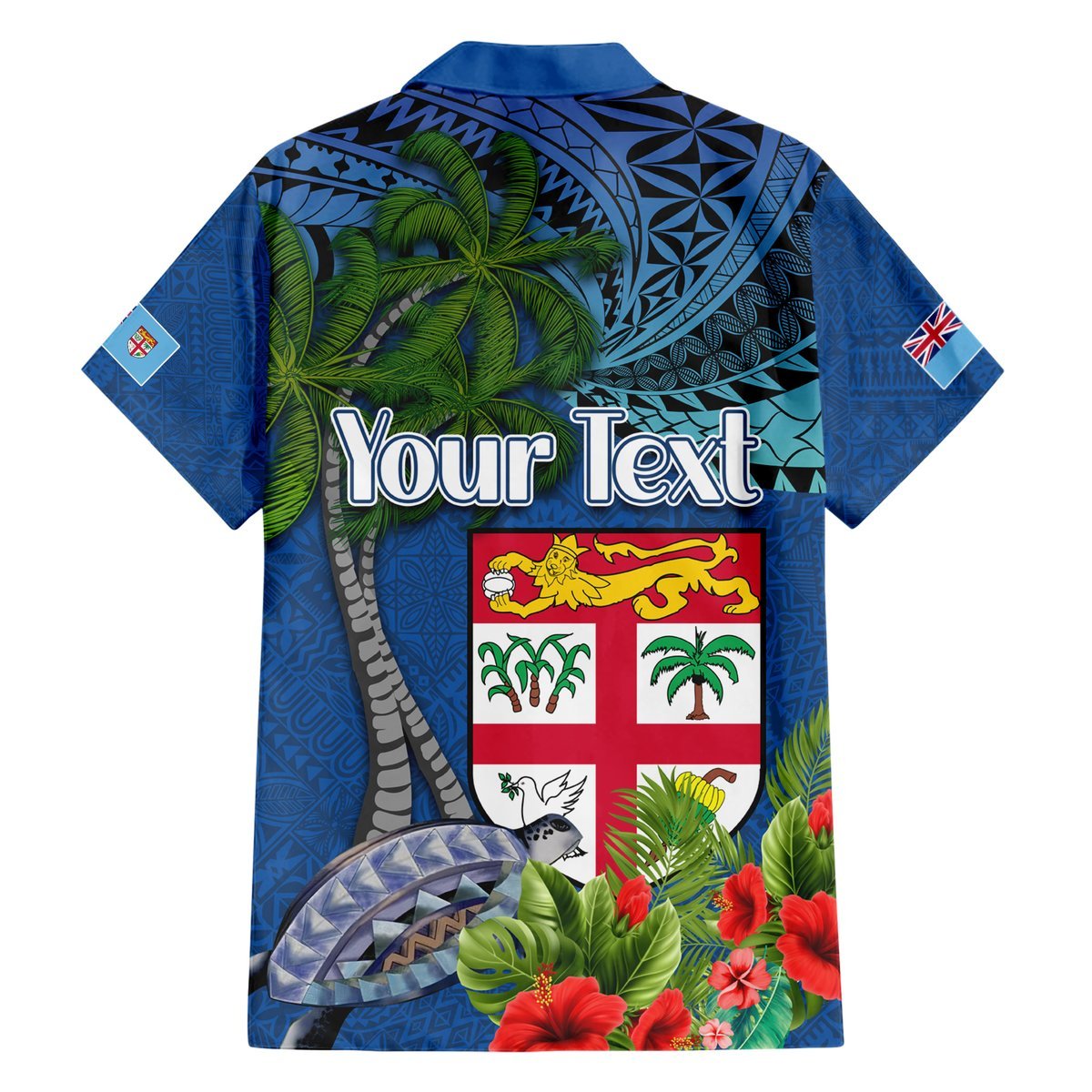 Personalised Fiji Independence Day Hawaiian Shirt Fijian Coat of Arms Palm and Hibiscus Tapa Pattern LT03 - Polynesian Pride