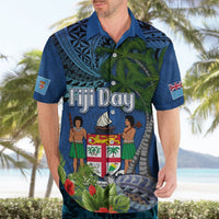 Personalised Fiji Independence Day Hawaiian Shirt Fijian Coat of Arms Palm and Hibiscus Tapa Pattern LT03 - Polynesian Pride