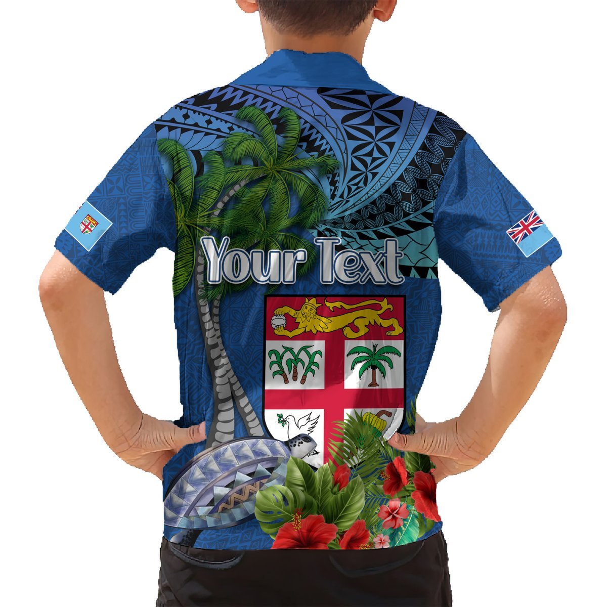 Personalised Fiji Independence Day Hawaiian Shirt Fijian Coat of Arms Palm and Hibiscus Tapa Pattern LT03 - Polynesian Pride
