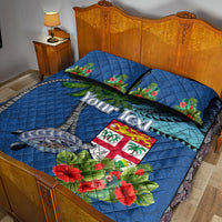 Personalised Fiji Independence Day Quilt Bed Set Fijian Coat of Arms Palm and Hibiscus Tapa Pattern