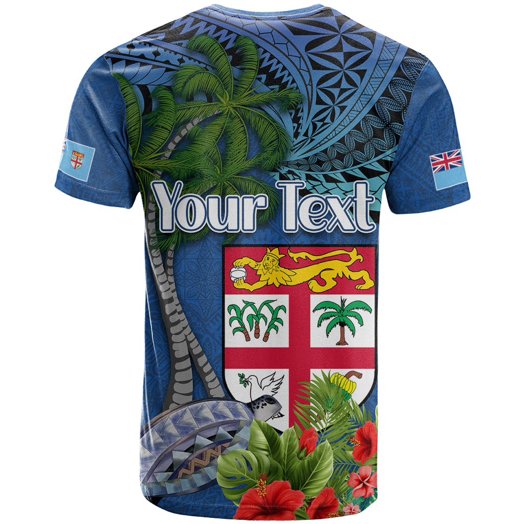 Fiji Independence Day T Shirt Fijian Coat of Arms Palm and Hibiscus Tapa Pattern